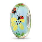 Ster.Silver Reflections Hand Painted Lady Bug Love Fenton Glass Bead