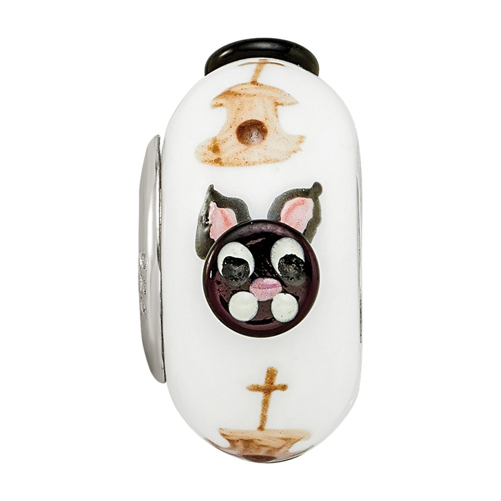 Ster.Silver Reflections Hand Painted Hey Diddle Diddle Fenton Glass Bead