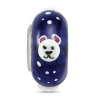 Ster.Silver Reflections Hand Painted Roly Polar Bear Fenton Glass Bead