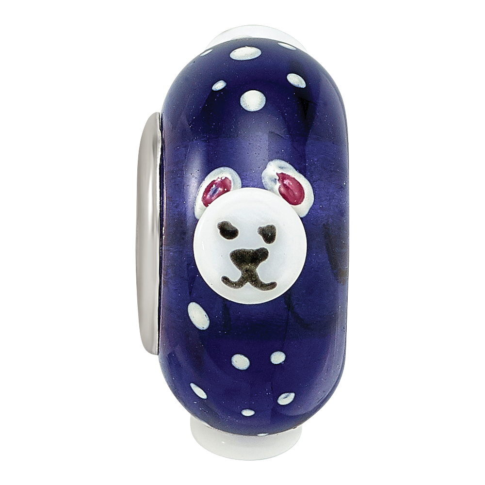 Ster.Silver Reflections Hand Painted Roly Polar Bear Fenton Glass Bead