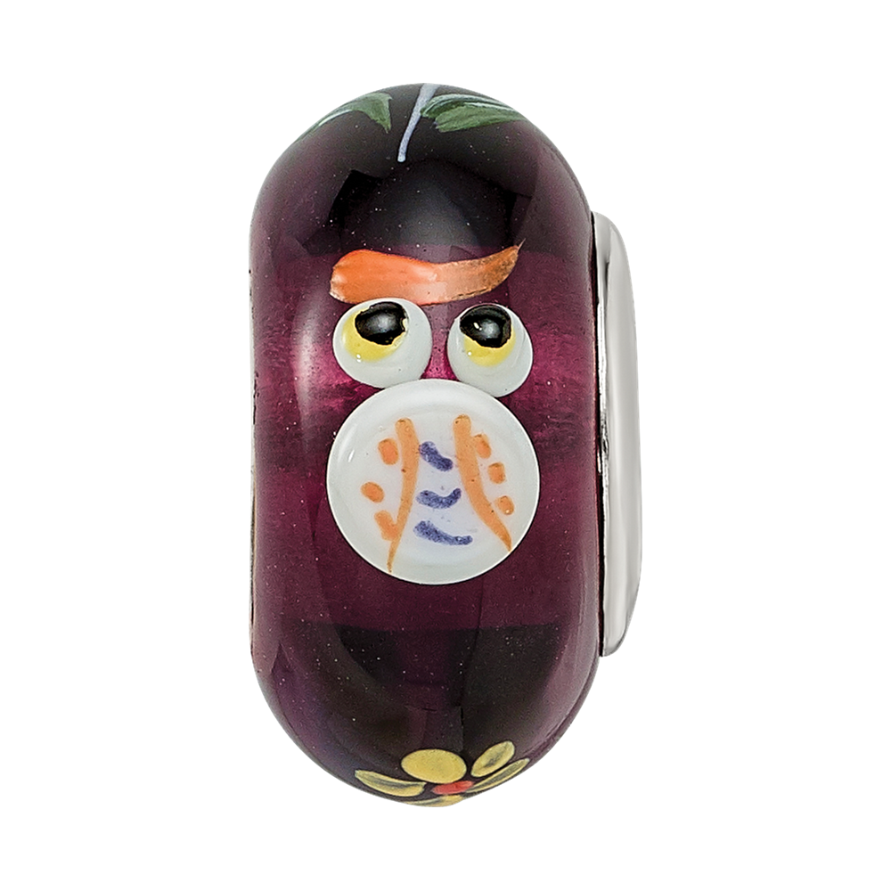 Ster.Silver Reflections Hand Painted Whooo! Fenton Glass Bead