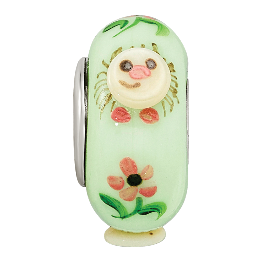 Ster.Silver Reflections Hand Painted Hattie Hedgehog Fenton Glass Bead