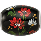 Ster.Silver Reflections Hand Paint Ebony Bouquet Large Fenton Glass Bead