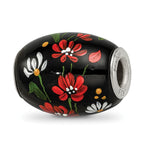 Ster.Silver Reflections Hand Paint Ebony Bouquet Large Fenton Glass Bead