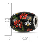 Ster.Silver Reflections Hand Paint Ebony Bouquet Large Fenton Glass Bead