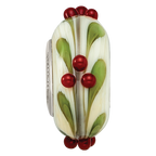 Ster.Silver Reflections Hand Paint Magical Holly-Days Fenton Glass Bead