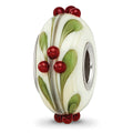 Ster.Silver Reflections Hand Paint Magical Holly-Days Fenton Glass Bead