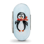Ster.Silver Reflections Hand Painted Penguin Frolic Fenton Glass Bead