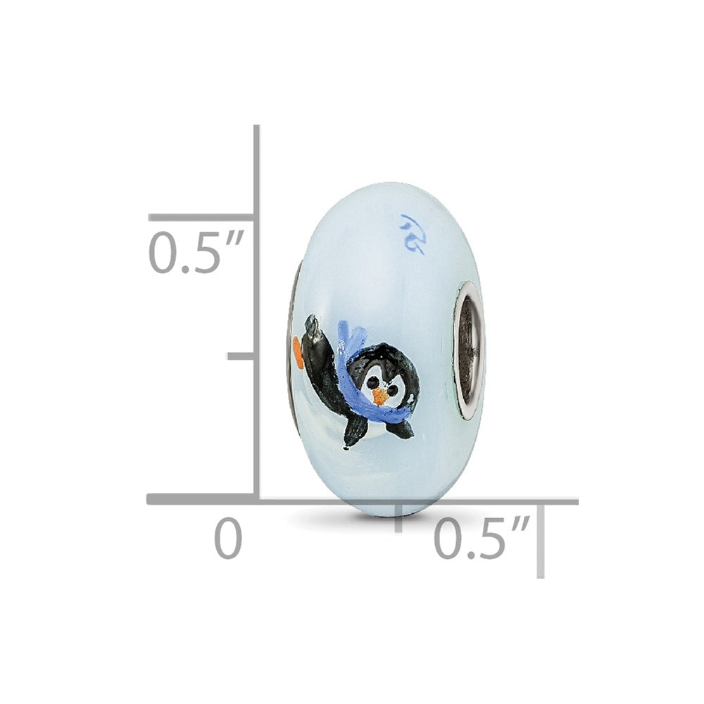 Ster.Silver Reflections Hand Painted Penguin Frolic Fenton Glass Bead