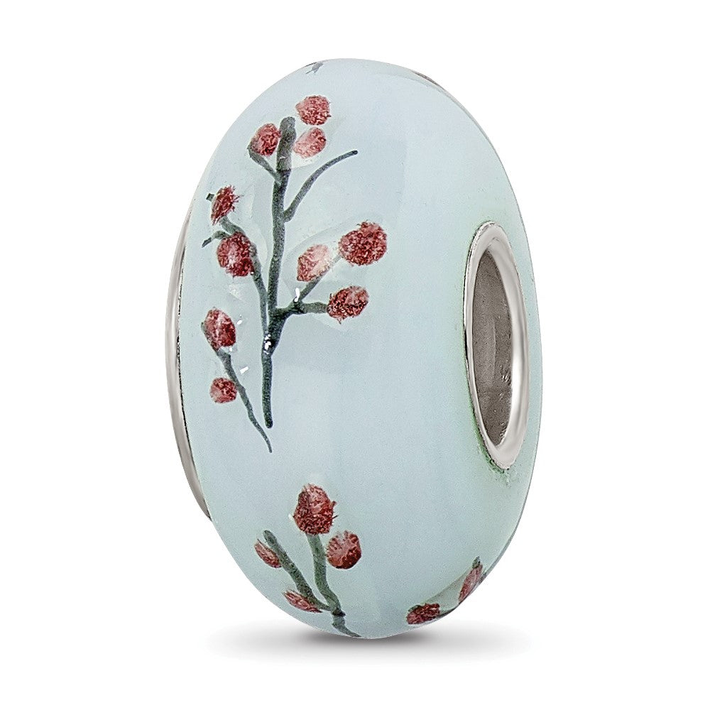 Ster.Silver Reflections Hand Painted Fluffy Tufty Fenton Glass Bead