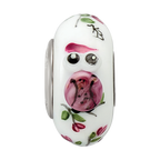Ster.Silver Reflections Hand Painted Two Hoots For You Fenton Glass Bead