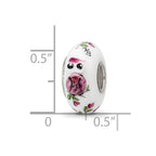 Ster.Silver Reflections Hand Painted Two Hoots For You Fenton Glass Bead