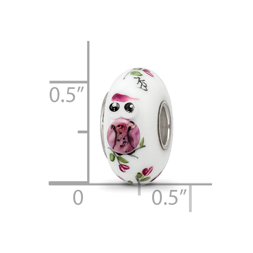 Ster.Silver Reflections Hand Painted Two Hoots For You Fenton Glass Bead