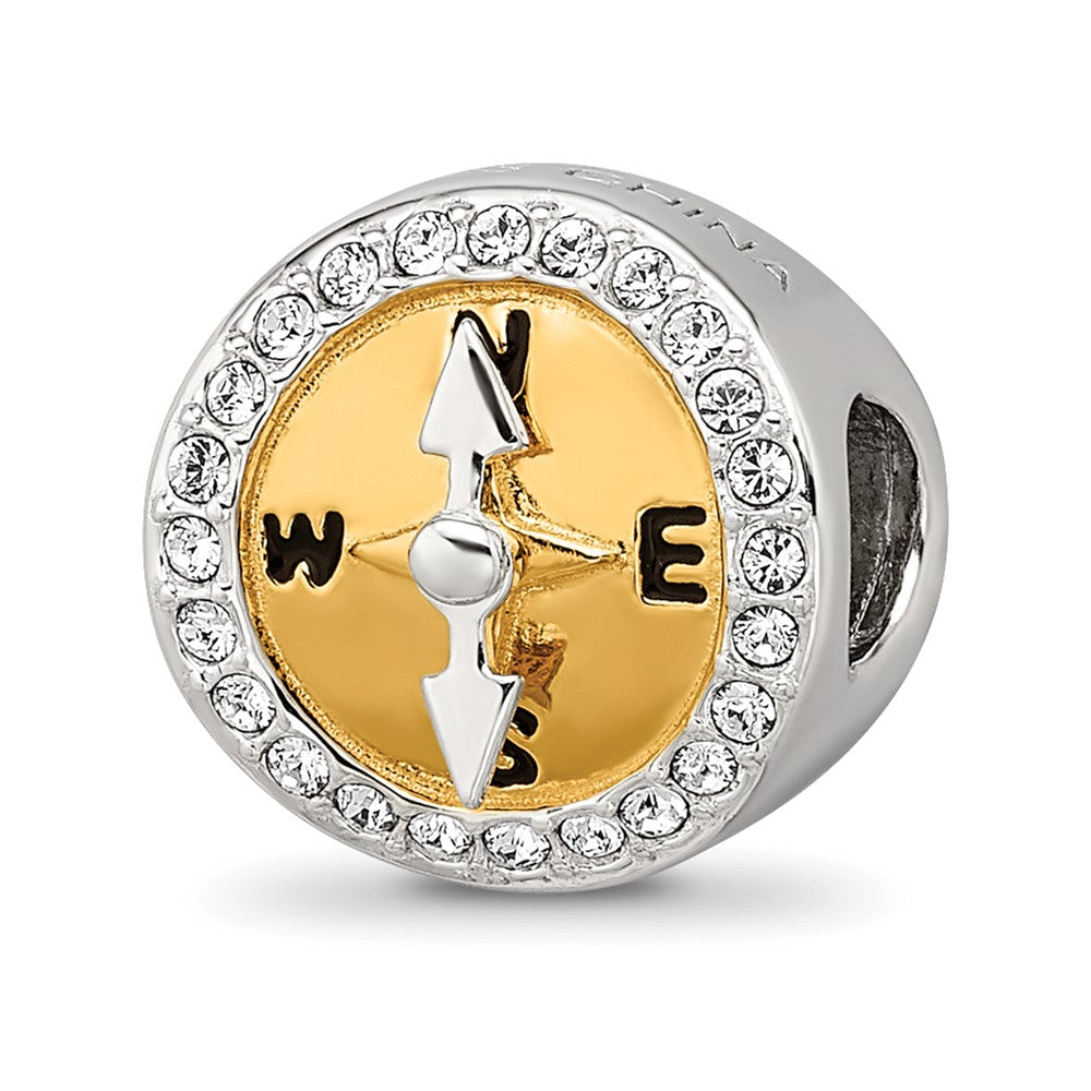 Sterling Silver Reflections Gold-tone CZ Moveable Compass Bead