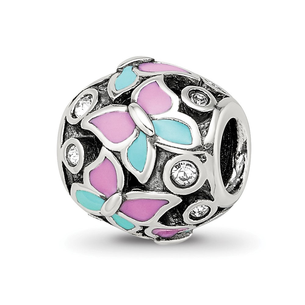 Sterling Silver Reflections Pink & Blue Enameled CZ Butterfly Bead