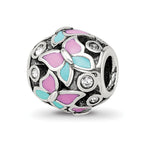 Sterling Silver Reflections Pink & Blue Enameled CZ Butterfly Bead