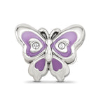 Sterling Silver Reflections Purple & Green Enameled CZ Butterfly Bead