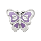 Sterling Silver Reflections Purple & Green Enameled CZ Butterfly Bead