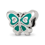 Sterling Silver Reflections Purple & Green Enameled CZ Butterfly Bead