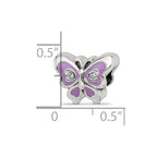 Sterling Silver Reflections Purple & Green Enameled CZ Butterfly Bead