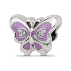 Sterling Silver Reflections Purple & Green Enameled CZ Butterfly Bead
