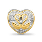 Sterling Silver Reflections Pink Enameled, Yellow IP-Plated CZ Swans Bead