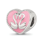 Sterling Silver Reflections Pink Enameled, Yellow IP-Plated CZ Swans Bead