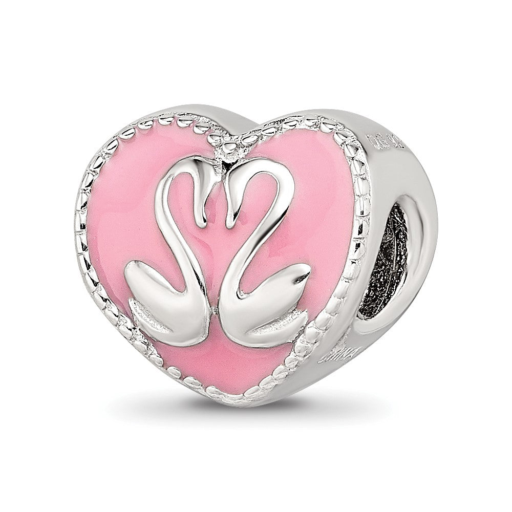 Sterling Silver Reflections Pink Enameled, Yellow IP-Plated CZ Swans Bead