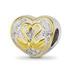 Sterling Silver Reflections Pink Enameled, Yellow IP-Plated CZ Swans Bead