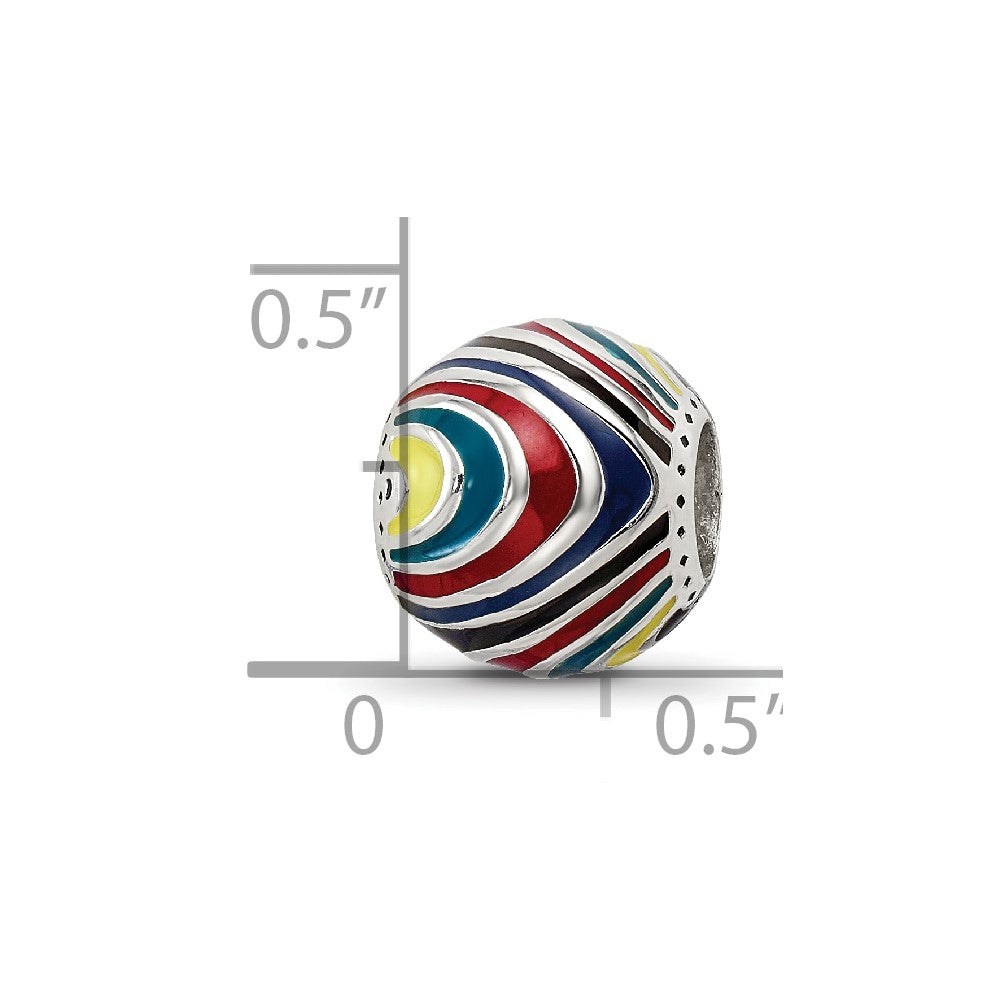Sterling Silver Reflections Multi-colored Enameled Silver IP-Plated Bead