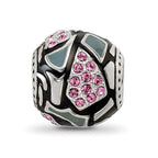 Sterling Silver Reflections Black & Gray Enameled, Pink CZ Silver IP-Plat