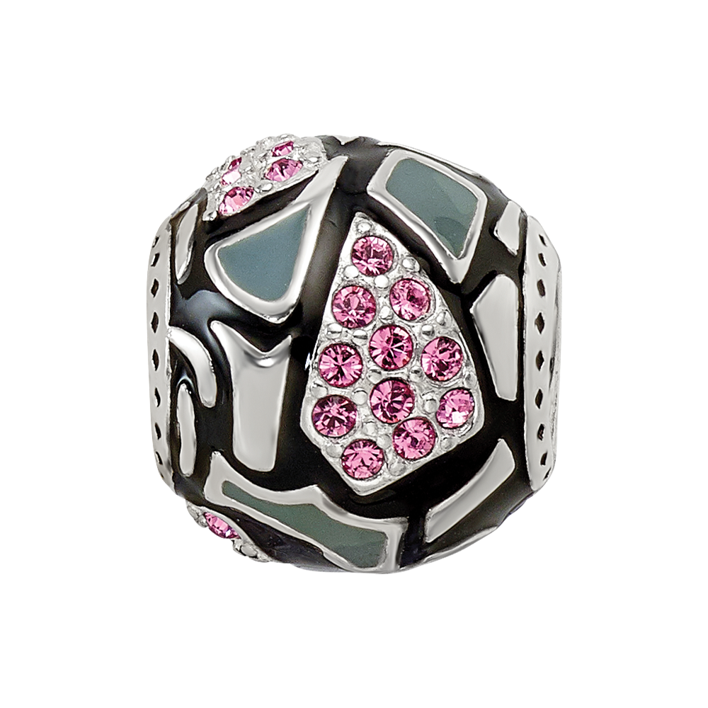 Sterling Silver Reflections Black & Gray Enameled, Pink CZ Silver IP-Plat