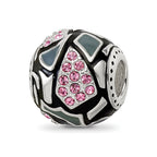 Sterling Silver Reflections Black & Gray Enameled, Pink CZ Silver IP-Plat
