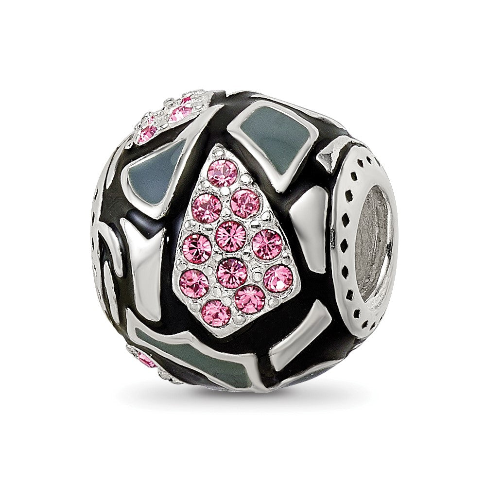 Sterling Silver Reflections Black & Gray Enameled, Pink CZ Silver IP-Plat
