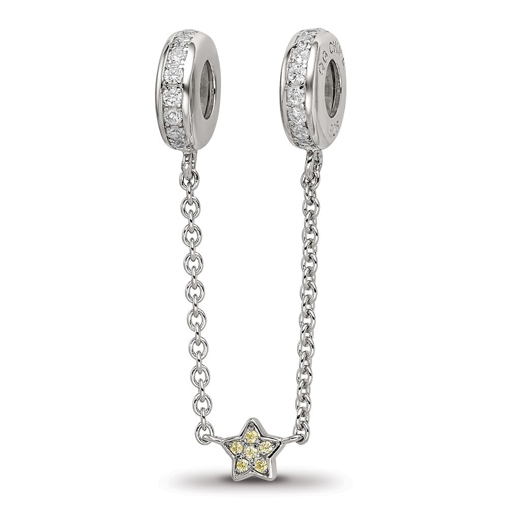 Sterling Silver Reflections Rhodium-plated 3in Security Chain CZ Beads