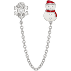 Reflections Sterling Silver Rhodium-plated 3in Security Chain Snowman & flake CZ Bead