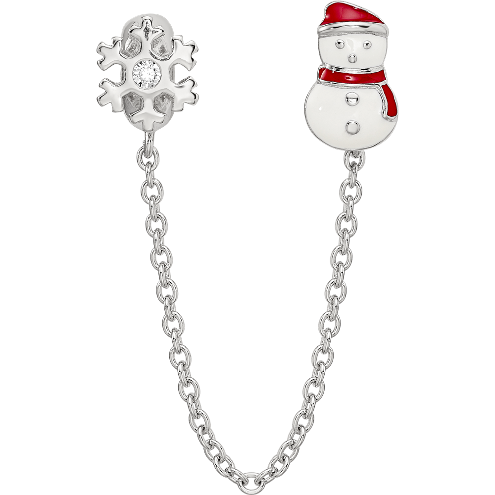 Reflections Sterling Silver Rhodium-plated 3in Security Chain Snowman & flake CZ Bead