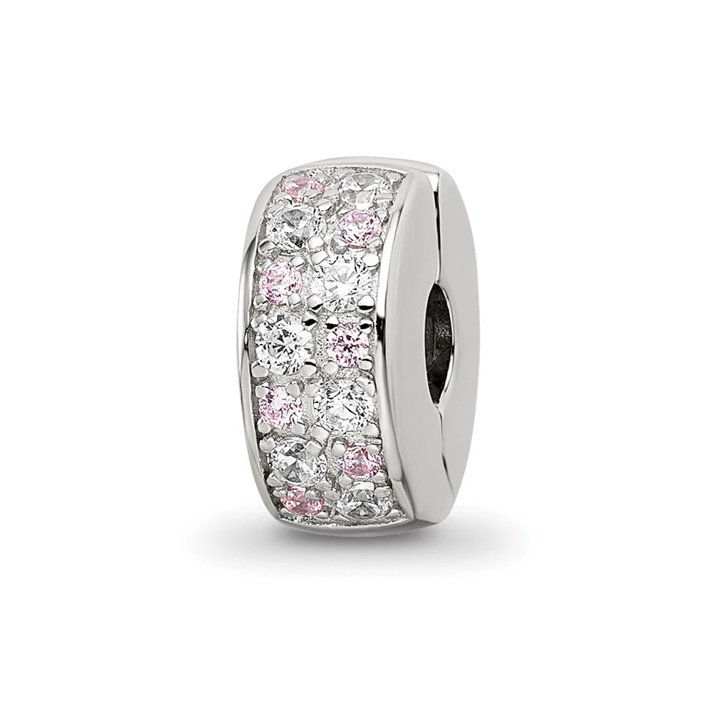 Sterling Silver Reflections Rhodium-plated White & Pink CZ Hinged Bead