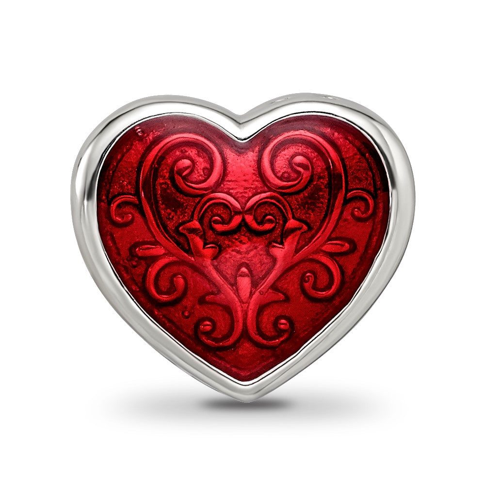 Sterling Silver Reflections Rh-plated Red Enamel Embelishment Bead