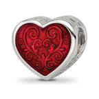 Sterling Silver Reflections Rh-plated Red Enamel Embelishment Bead