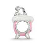 Sterling Silver Reflections Rh-plated Pink Enamel & CZ Pig In Bathtub Bead
