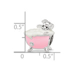 Sterling Silver Reflections Rh-plated Pink Enamel & CZ Pig In Bathtub Bead