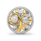 Sterling Silver Reflections Rh-plate Gold-tone FWC Pearl & CZ Tree Bead