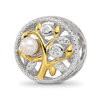 Sterling Silver Reflections Rh-plate Gold-tone FWC Pearl & CZ Tree Bead
