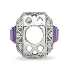 Sterling Silver Reflections Rh-plated Purple & CZs Cut Out Square Bead