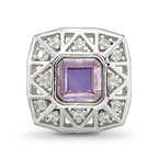 Sterling Silver Reflections Rh-plated Purple & CZs Cut Out Square Bead