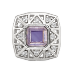 Sterling Silver Reflections Rh-plated Purple & CZs Cut Out Square Bead