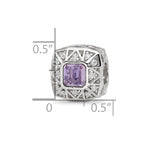 Sterling Silver Reflections Rh-plated Purple & CZs Cut Out Square Bead