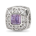 Sterling Silver Reflections Rh-plated Purple & CZs Cut Out Square Bead