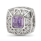 Sterling Silver Reflections Rh-plated Purple & CZs Cut Out Square Bead